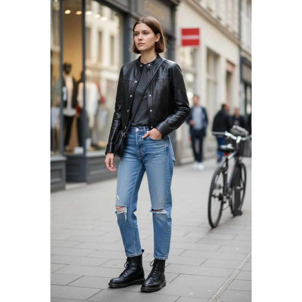 THEORY Black Lamb Leather Crinkle Patent Mod Bomber Snap Jacket Sz S $1195